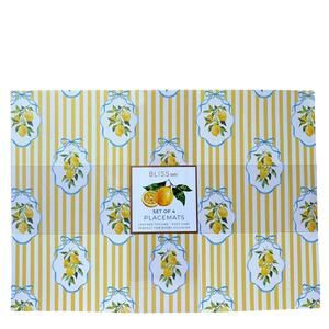 Bliss Studio Summer Lemon Faux Leather Placemats 13x18 Easy Care Set of 4 NEW